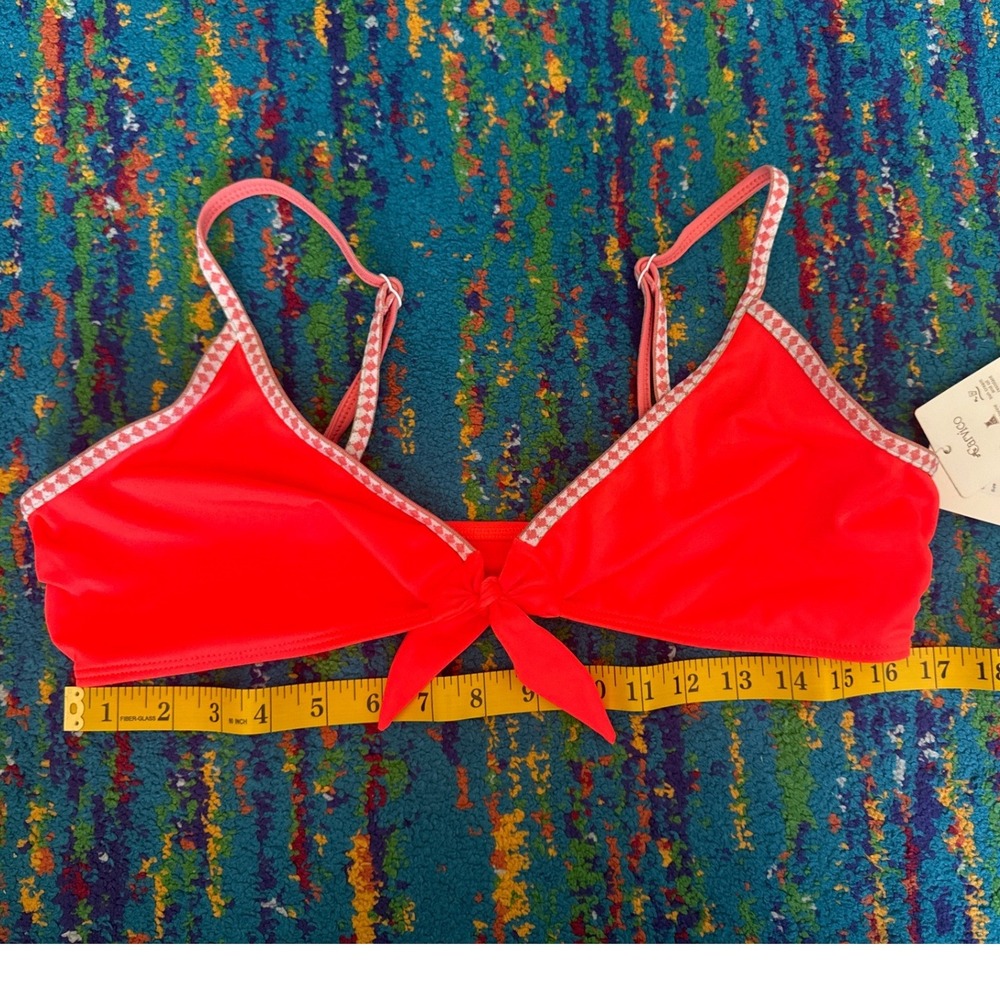 NWT Lemlem Lena Tie Front Bikini Top Neon Orange Swimsuit Women Large